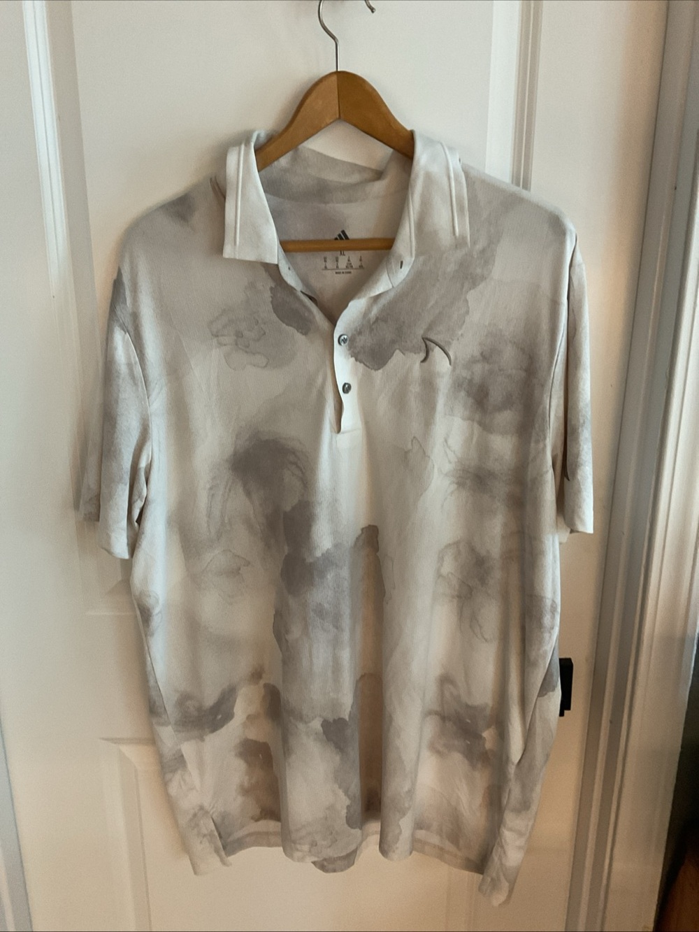 Adidas - Men's Watercolor Print Polo Shirt - Beige & Grey - Size X-Large